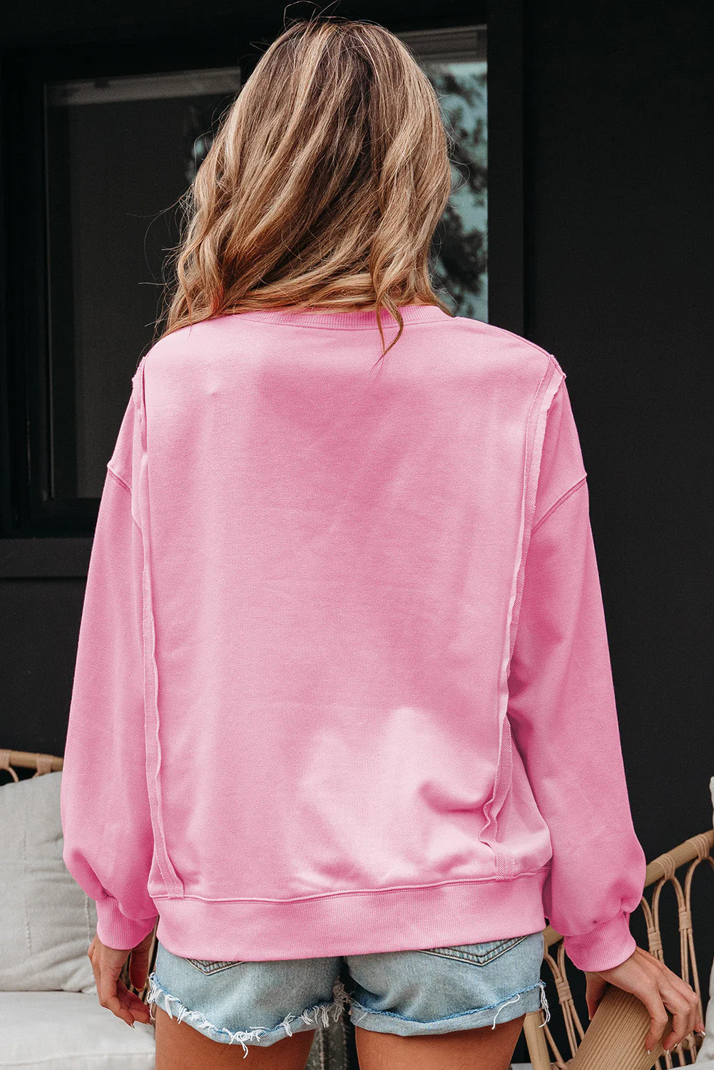 Threaded Pear Brianna Lace Bow Embroidered Exposed Seam Sweatshirt - Image 2