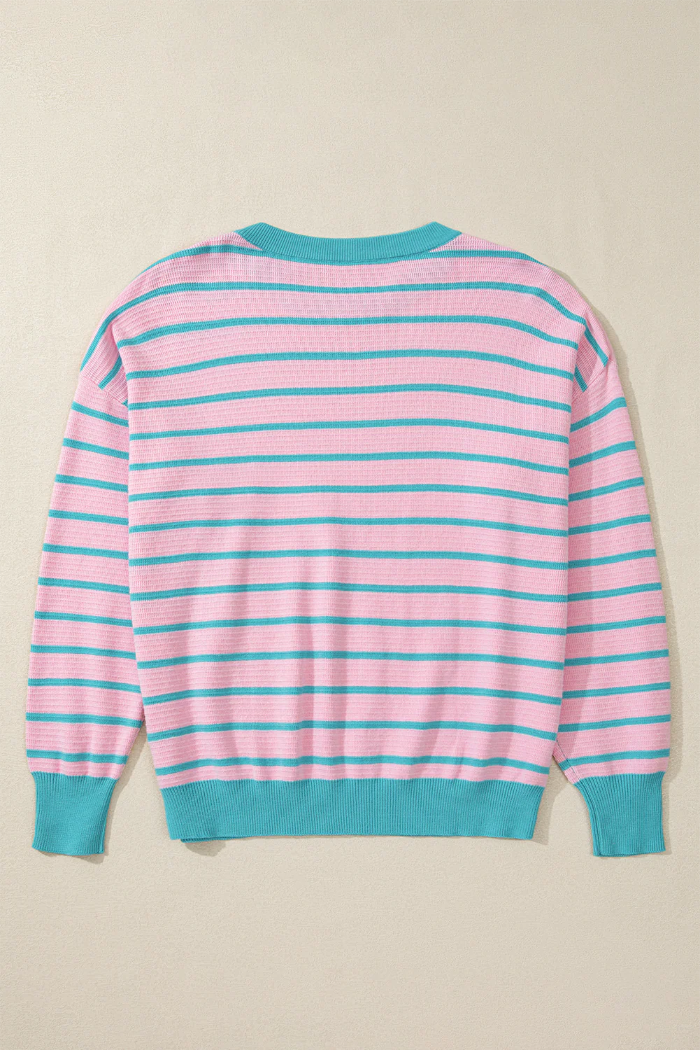 Threaded Pear Briar Stripe Trimmed Round Neck Loose Sweater - Image 14