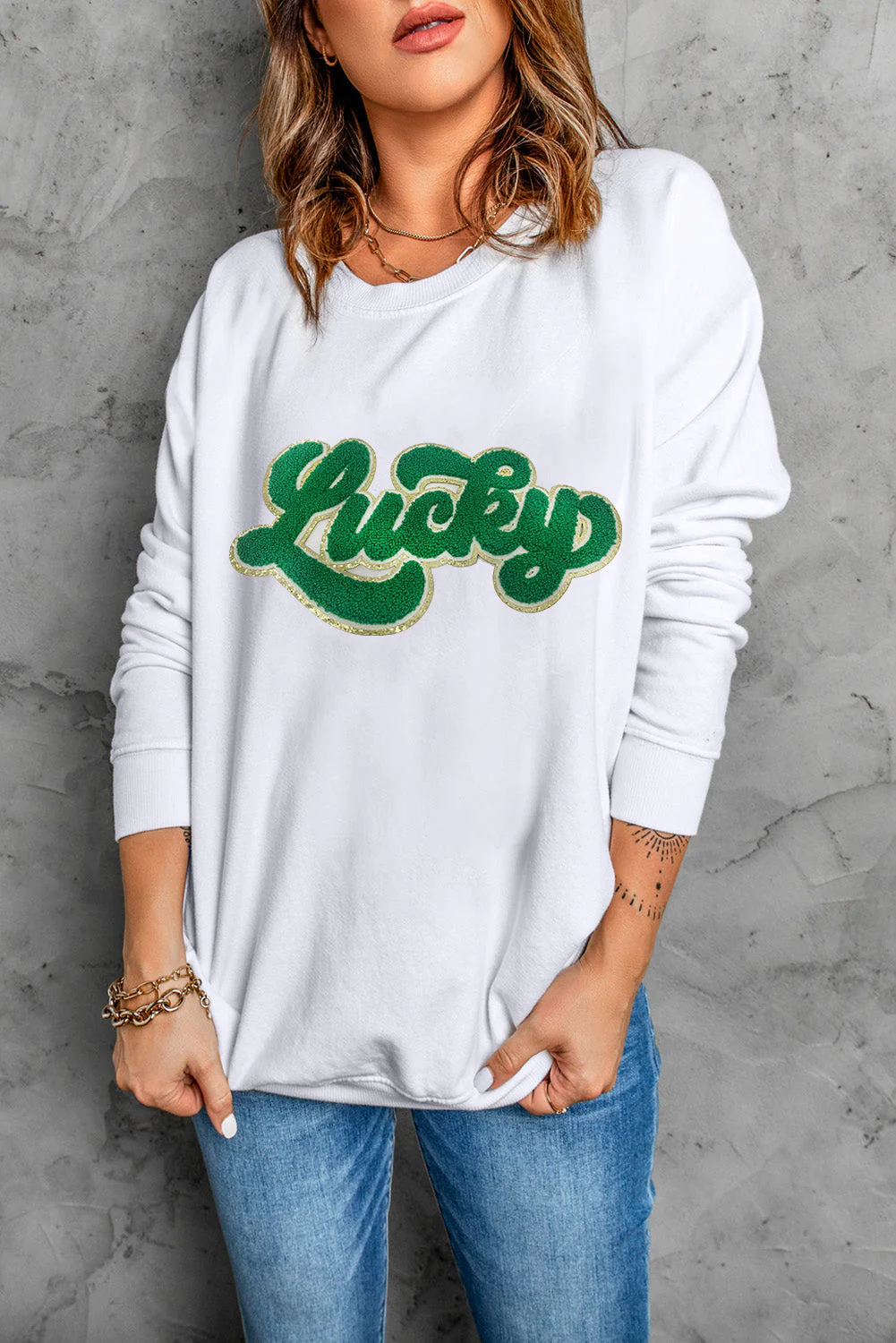 Threaded Pear Brinley Chenille Lucky Pattern Sweatshirt - Image 5