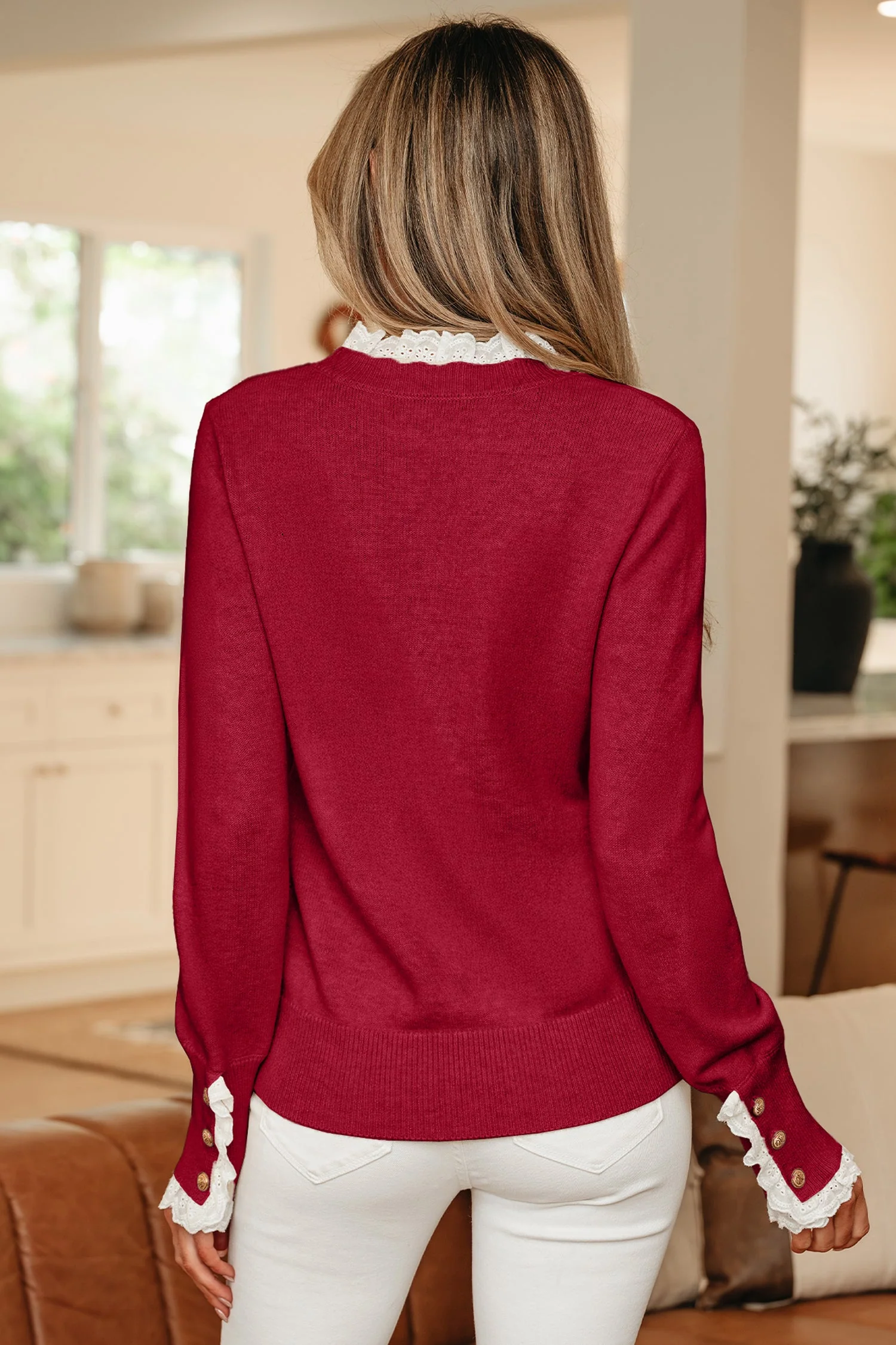 Threaded Pear Brooklynn Patchwork Cuffs Loose Sweater - Image 2