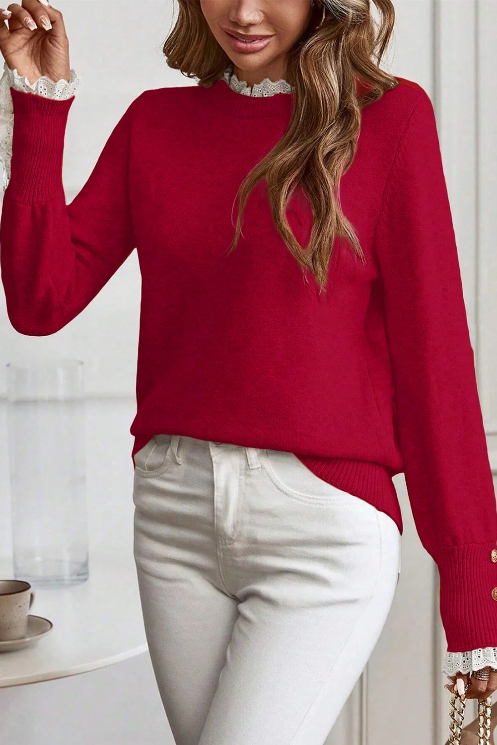 Threaded Pear Brooklynn Patchwork Cuffs Loose Sweater - Image 7
