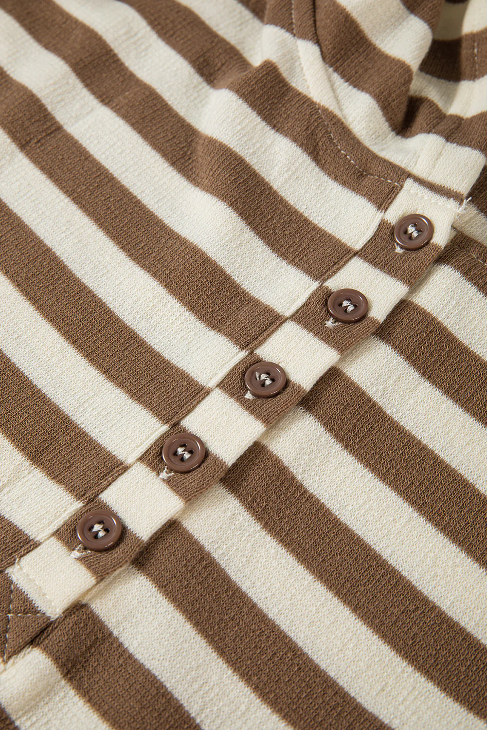 Threaded Pear Brown Stripe Quarter Buttons Drop Sleeve Plus Size Hoodie - Image 14