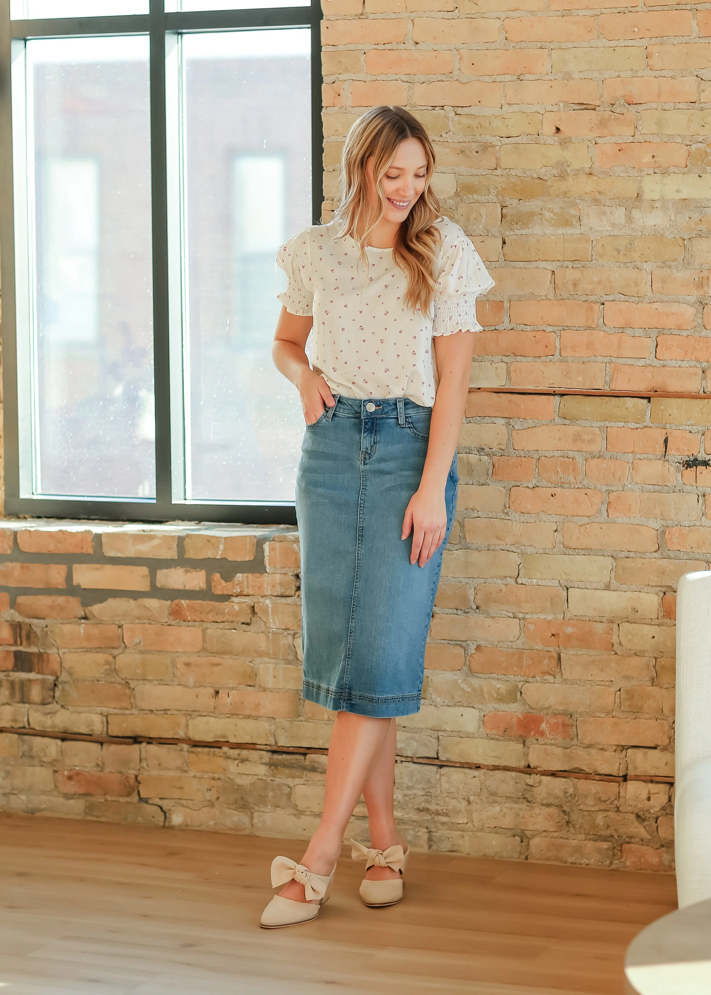 Bryn Light Wash Denim Midi Skirt - Image 5