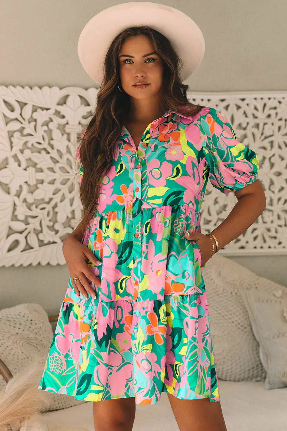 Threaded Pear Brynleigh Floral Puff Sleeve Babydoll Dress - Image 4
