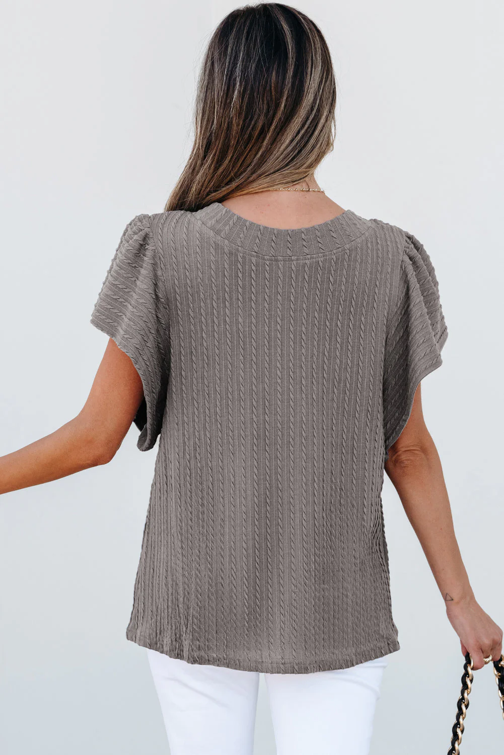 Threaded Pear Brynn Textured Flutter Sleeve Top - Image 2