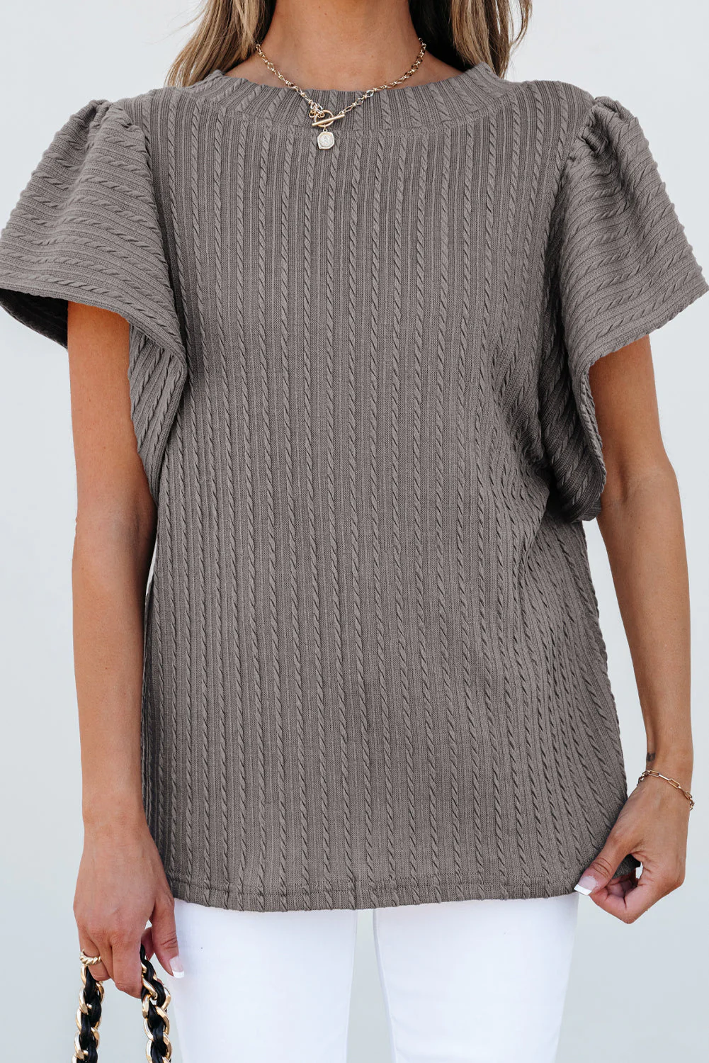 Threaded Pear Brynn Textured Flutter Sleeve Top - Image 6