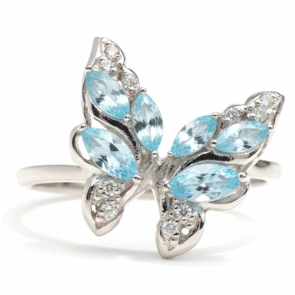 Butterfly Sterling Silver Rings Blue Topaz Peridot  Amethyst Ring Gold 14K Plated over Sterling Silver Butterfly Rings February December August Birthstone Gifts for Her - Image 18