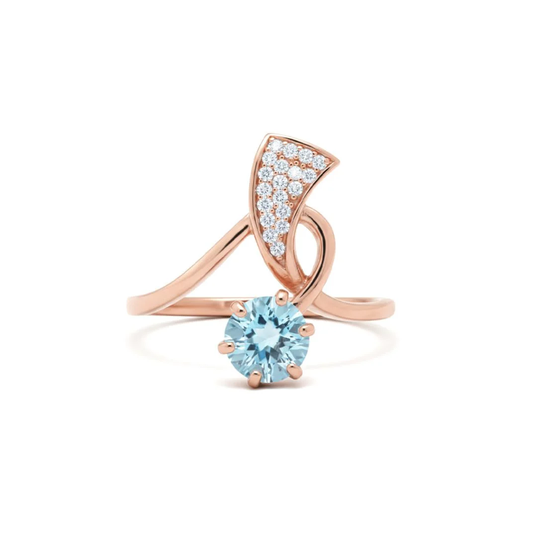 Bypass Ring Pave Rings for Women 1.11 Carats Sterling Silver Blue Jewelry White Topaz Accent Rings Sterling Silver Blue Topaz Ring for Women Gifts for Her - Image 3