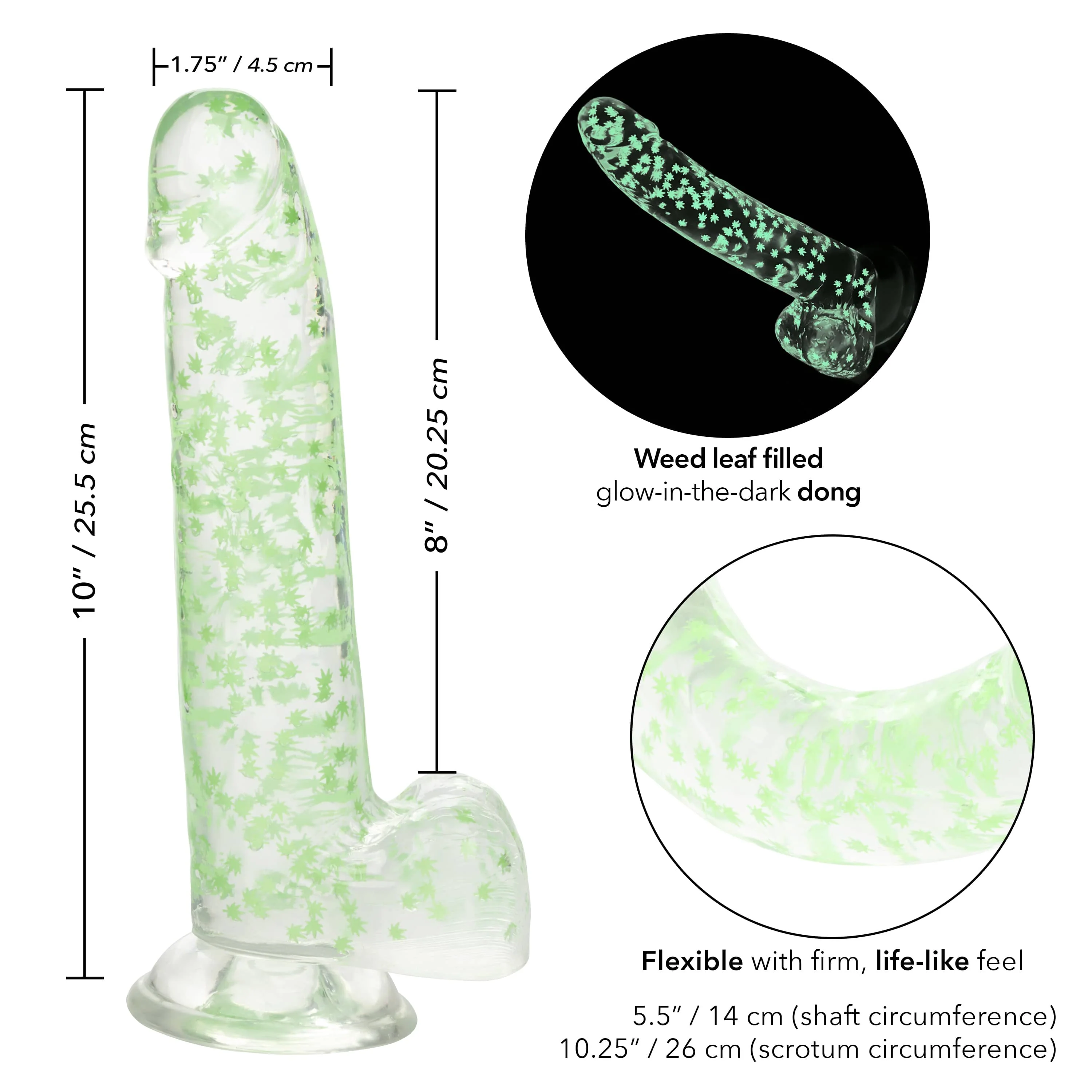 CalExotics Naughty Bits I Leaf Dick Glow-in-the-Dark Weed Leaf Dong - Image 3