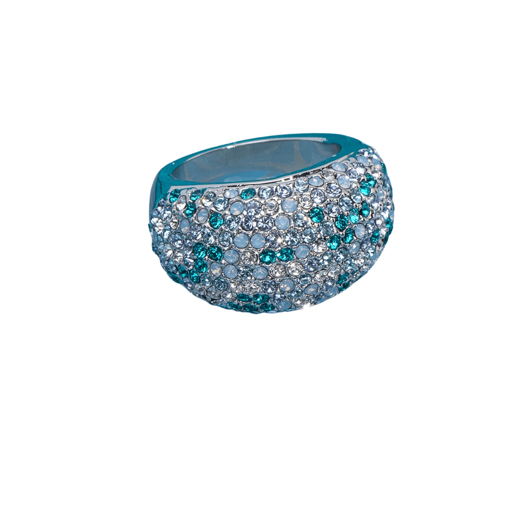 Indian Sapphire Mix Crystal Pave Dome Cocktail Ring with Swarovski Crystals - Image 4