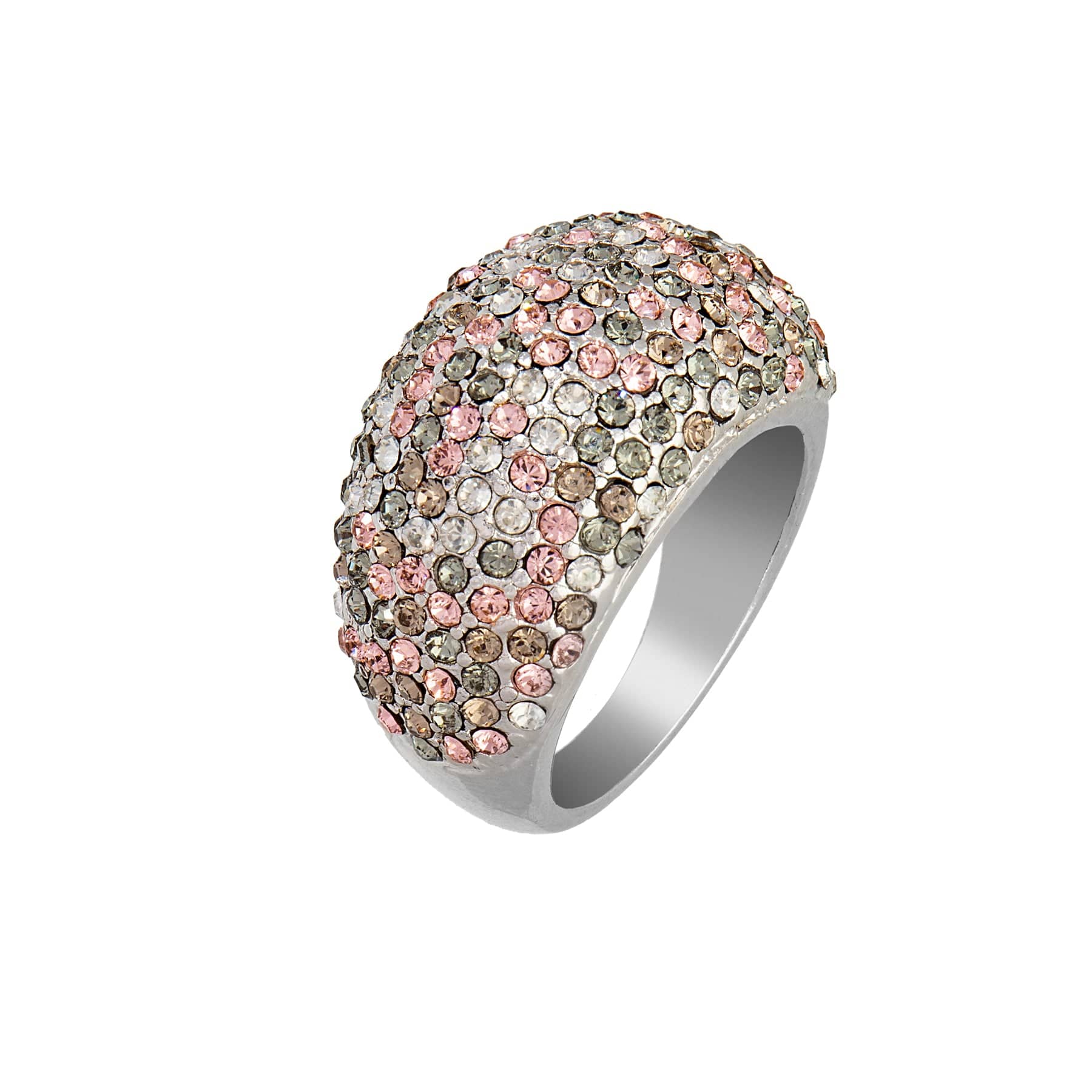 Silk and Greige Crystal Pave Dome Cocktail Ring with Swarovski Crystals - Image 2
