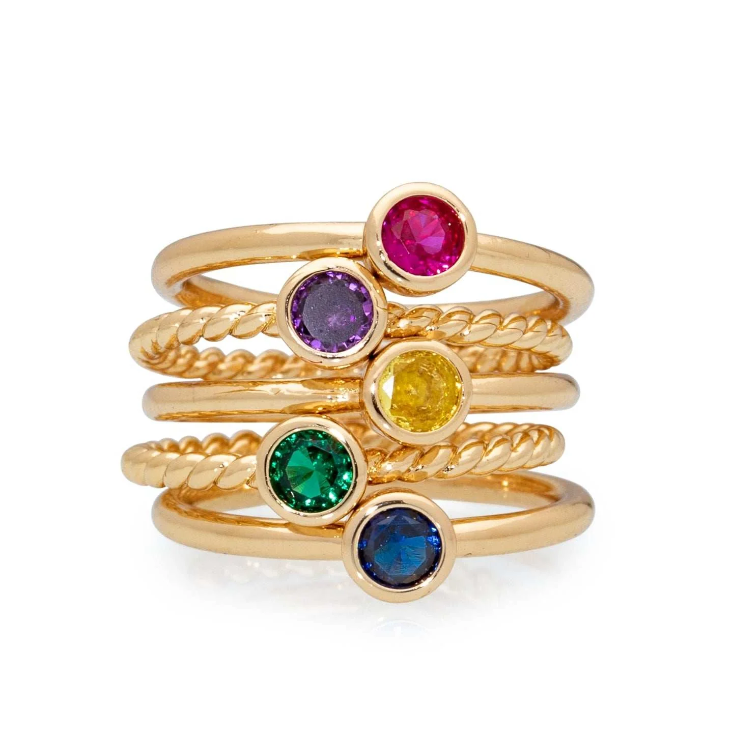 Goldtone CZ Birthstone Stackable Solitaire Ring – September Sapphire - Image 3