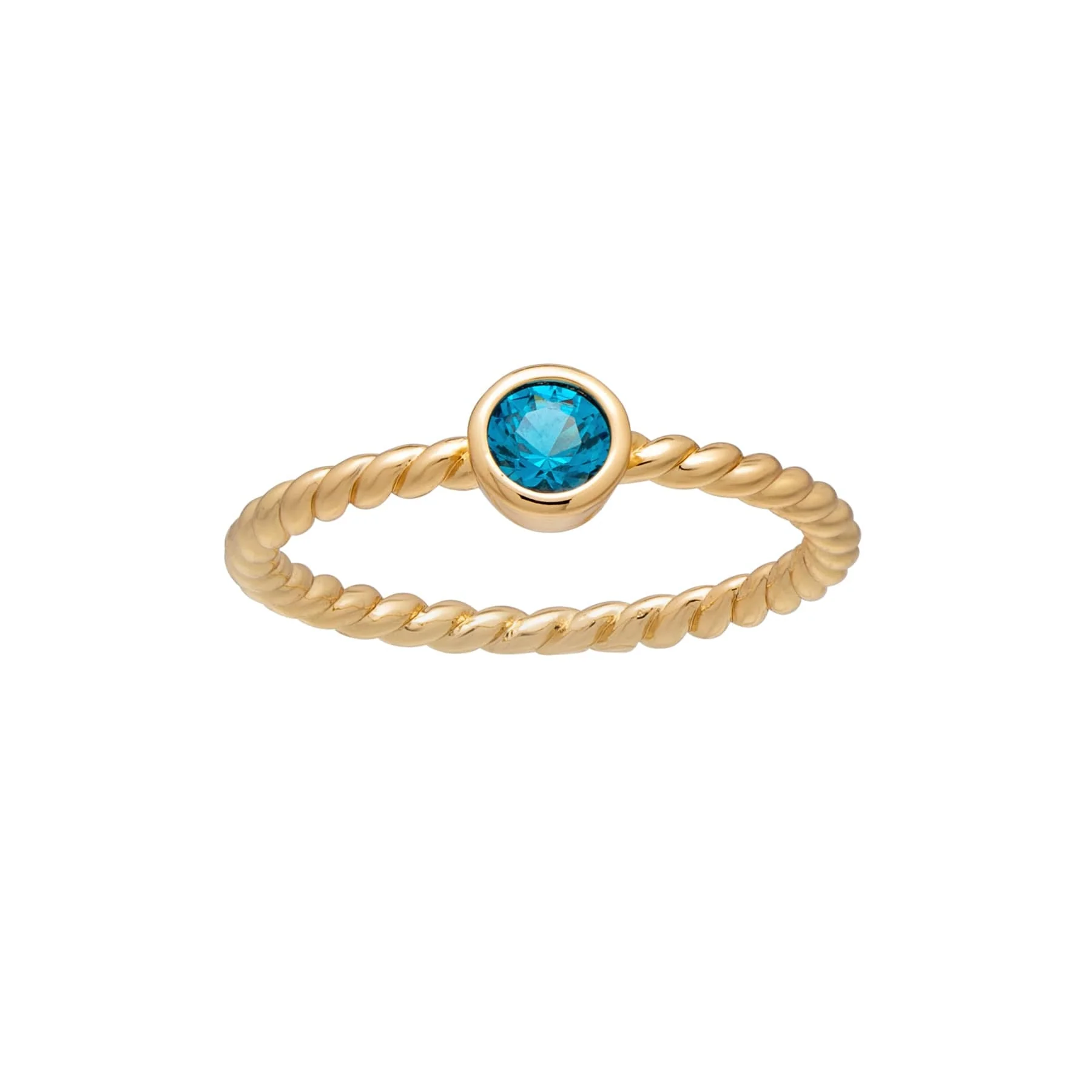 Goldtone Twisted CZ Birthstone Solitaire Ring – March Aquamarine - Image 2