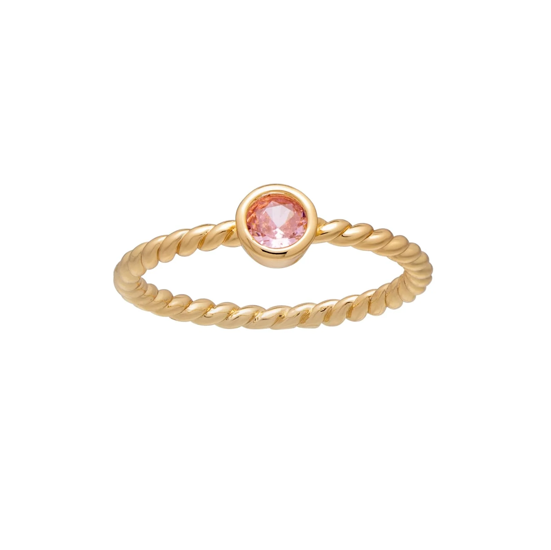 Goldtone Twisted CZ Birthstone Solitaire Ring – October Pink Tourmaline - Image 3