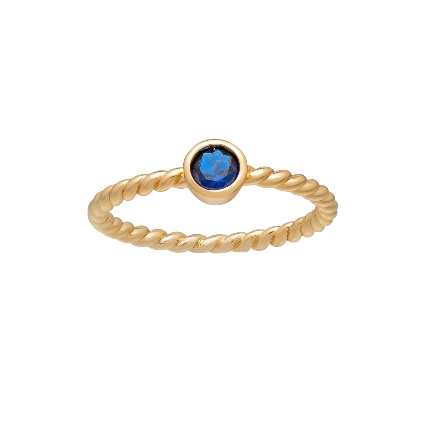 Goldtone Twisted CZ Birthstone Solitaire Ring – September Sapphire - Image 2