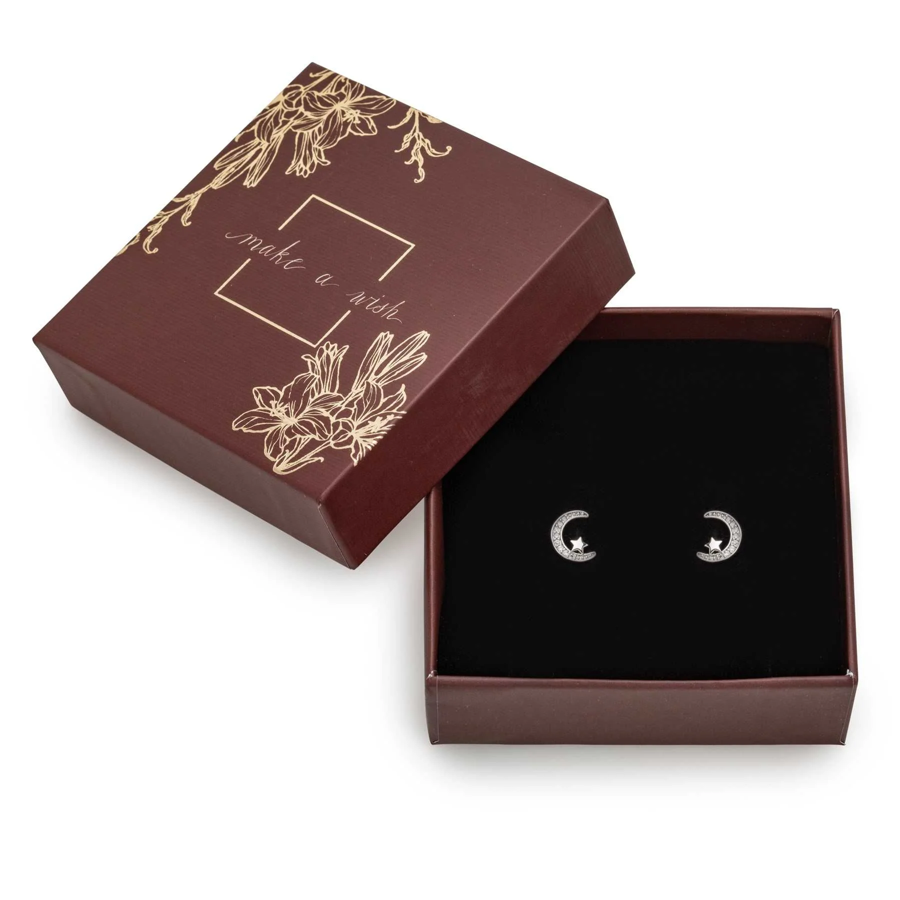 Holiday Gift Box with Moon & Star Swarovski Crystal Stud Earrings - Image 3
