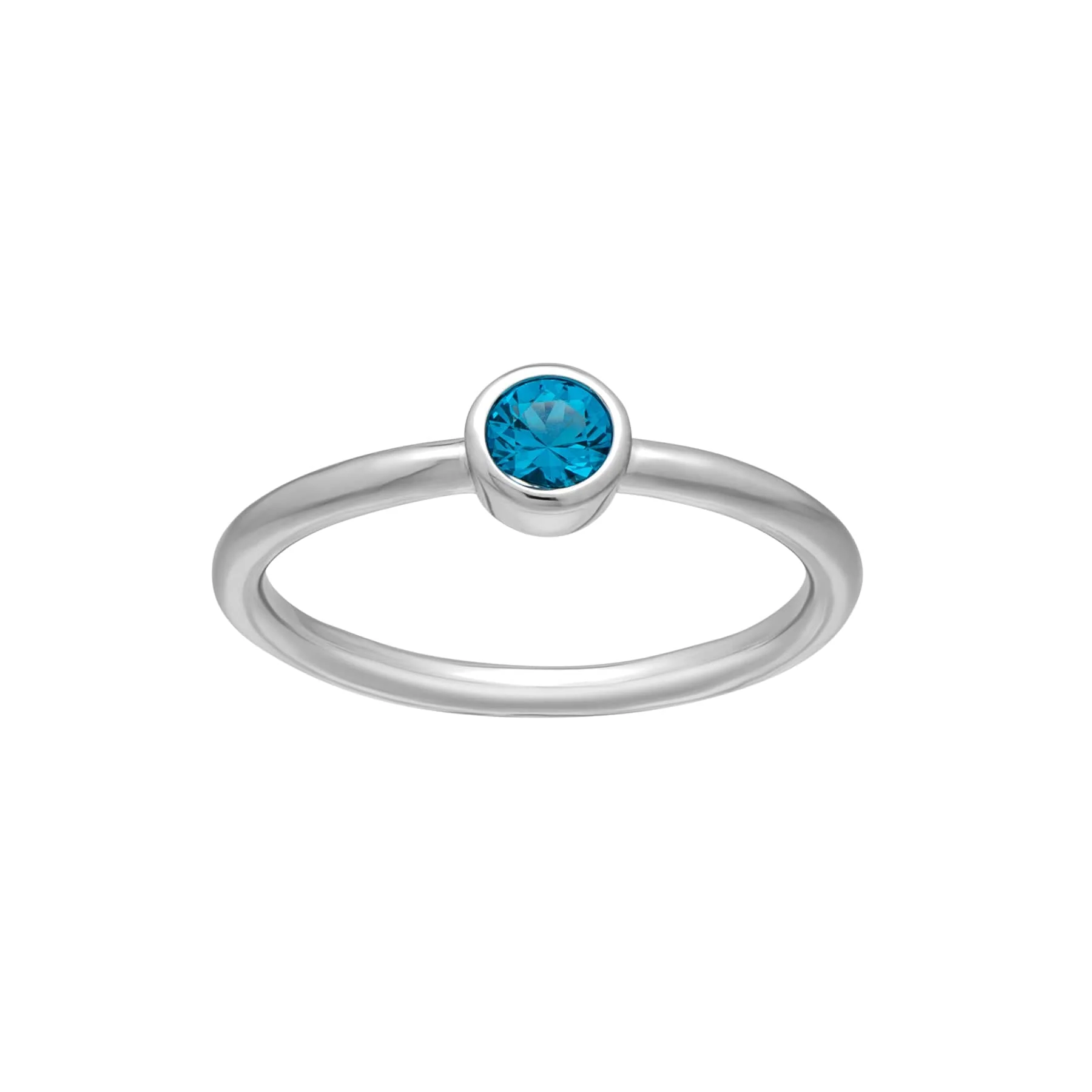 Silvertone CZ Birthstone Stackable Solitaire Ring – December Blue Topaz - Image 4