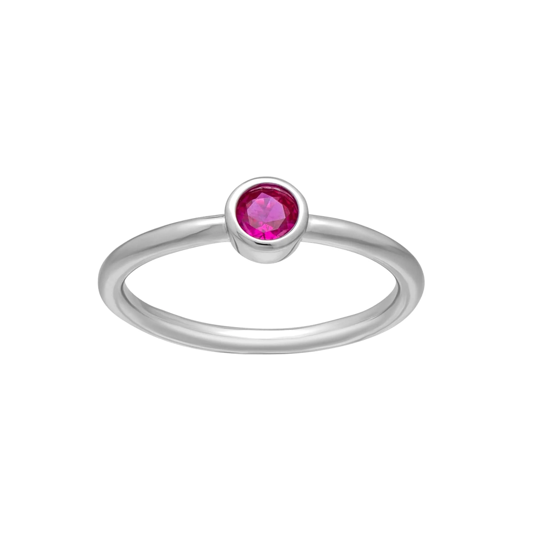 Silvertone CZ Birthstone Stackable Solitaire Ring – July Ruby Red - Image 2