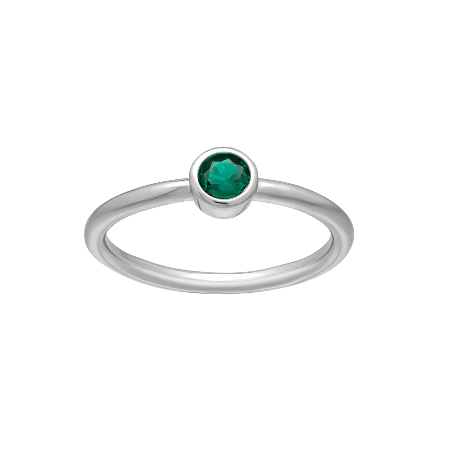 Silvertone CZ Birthstone Stackable Solitaire Ring – May Emerald Green - Image 4