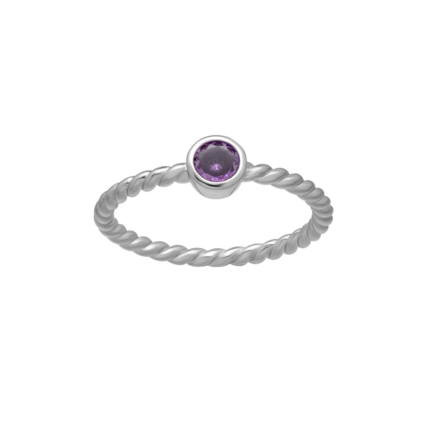 Silvertone Twisted CZ Birthstone Solitaire Ring – February Amethyst - Image 2