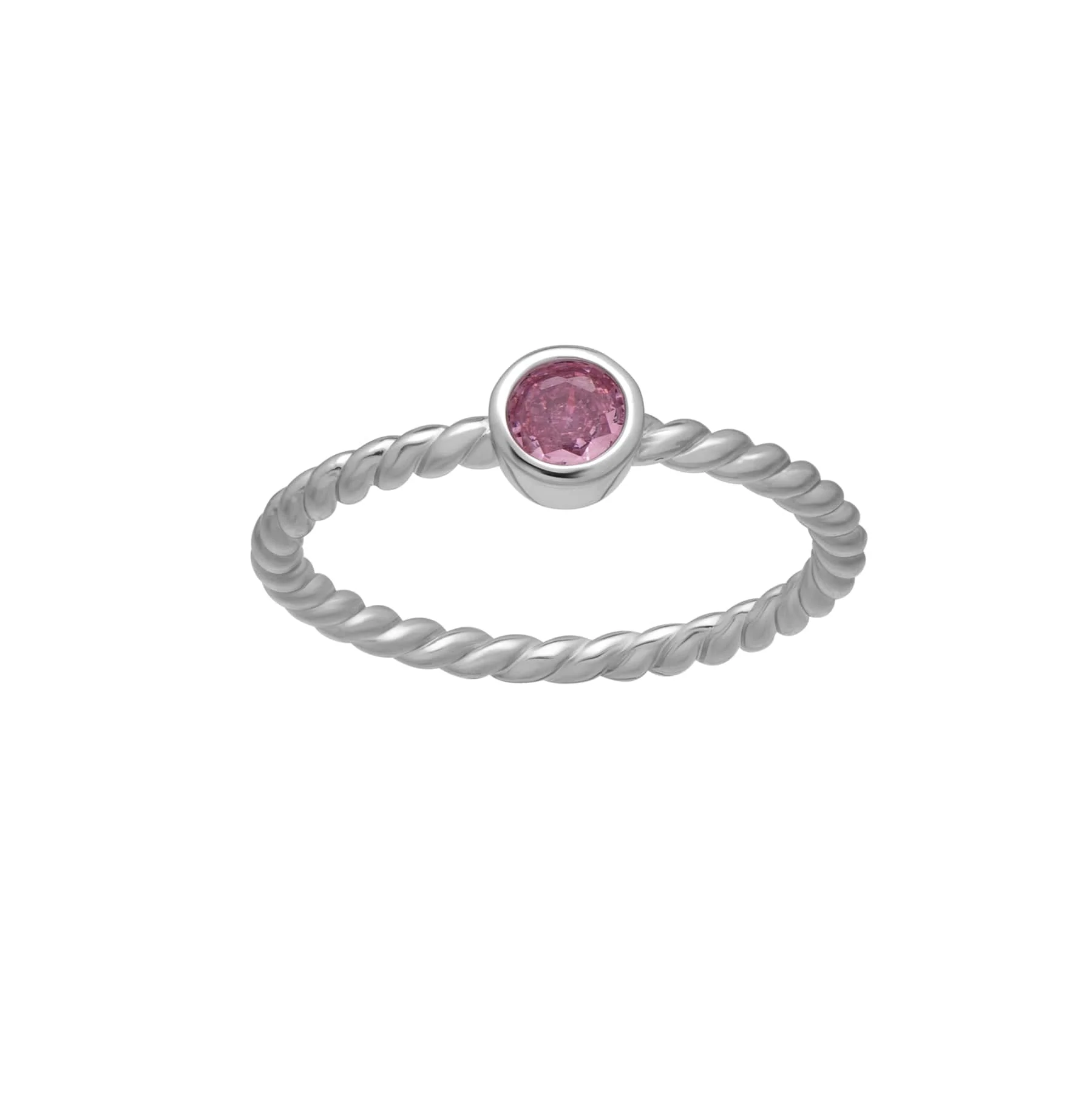 Silvertone Twisted CZ Birthstone Solitaire Ring – October Pink Tourmaline - Image 4