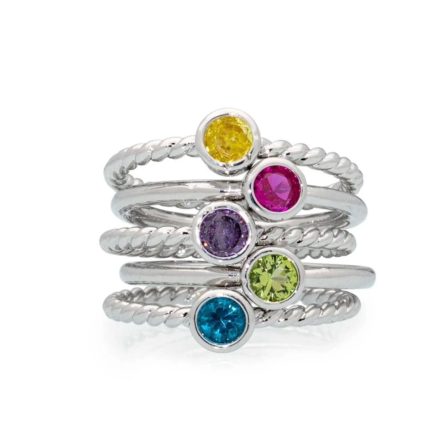Silvertone Twisted CZ Birthstone Solitaire Ring – October Pink Tourmaline - Image 6