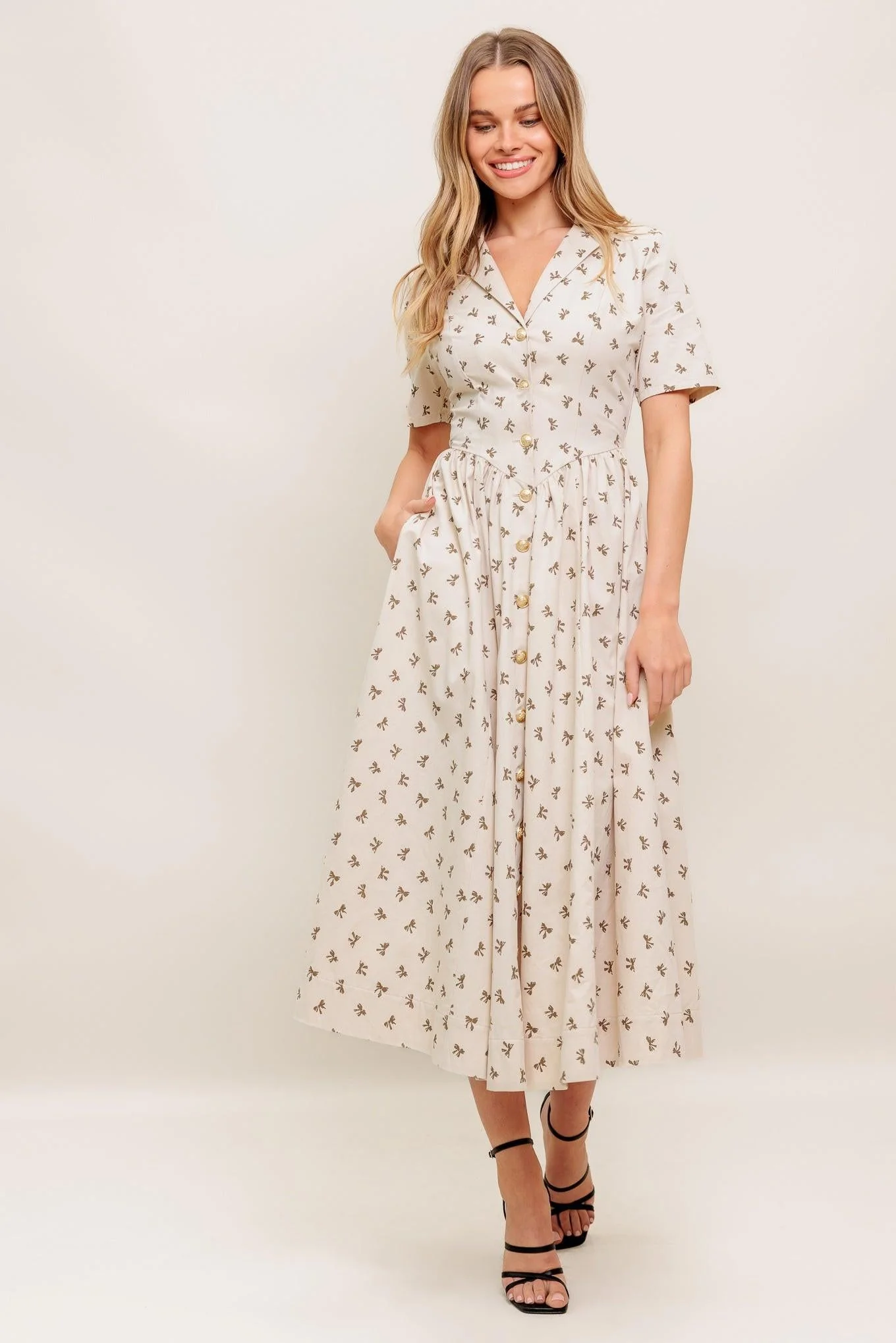 Candy Kiss Beige Woven Midi Dress - Image 4