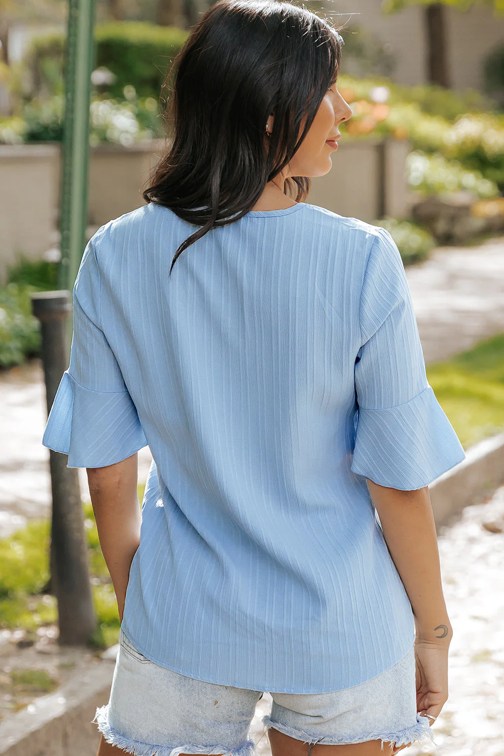 Threaded Pear Capri Ruffled Half Sleeve V Neck Textured Top - Image 2