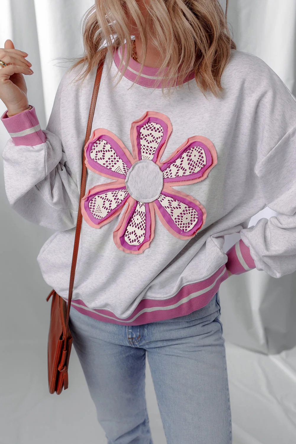 Threaded Pear Caroline Flower Crew Neck Sweatshirt - Image 6