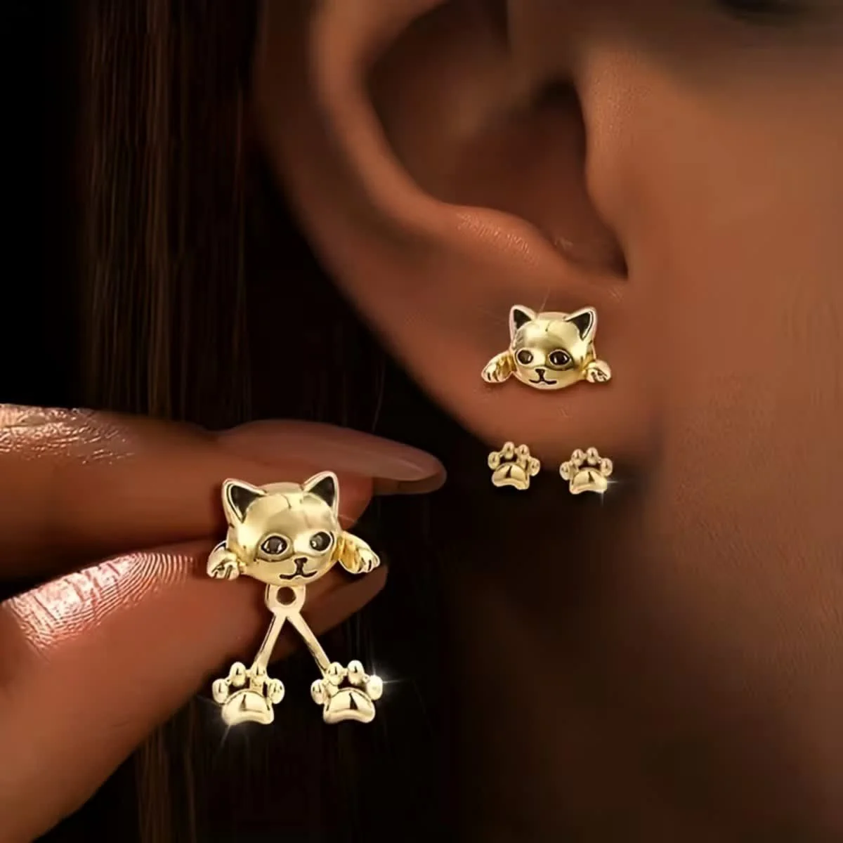 Cat Split Stud Earrings - Image 2