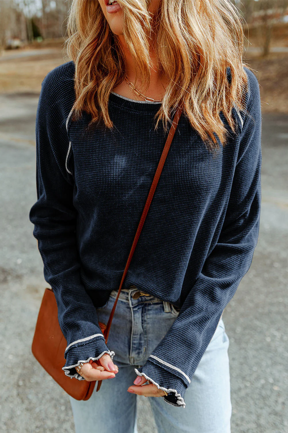 Threaded Pear Cataleya Textured Round Neck Long Sleeve Top - Image 5