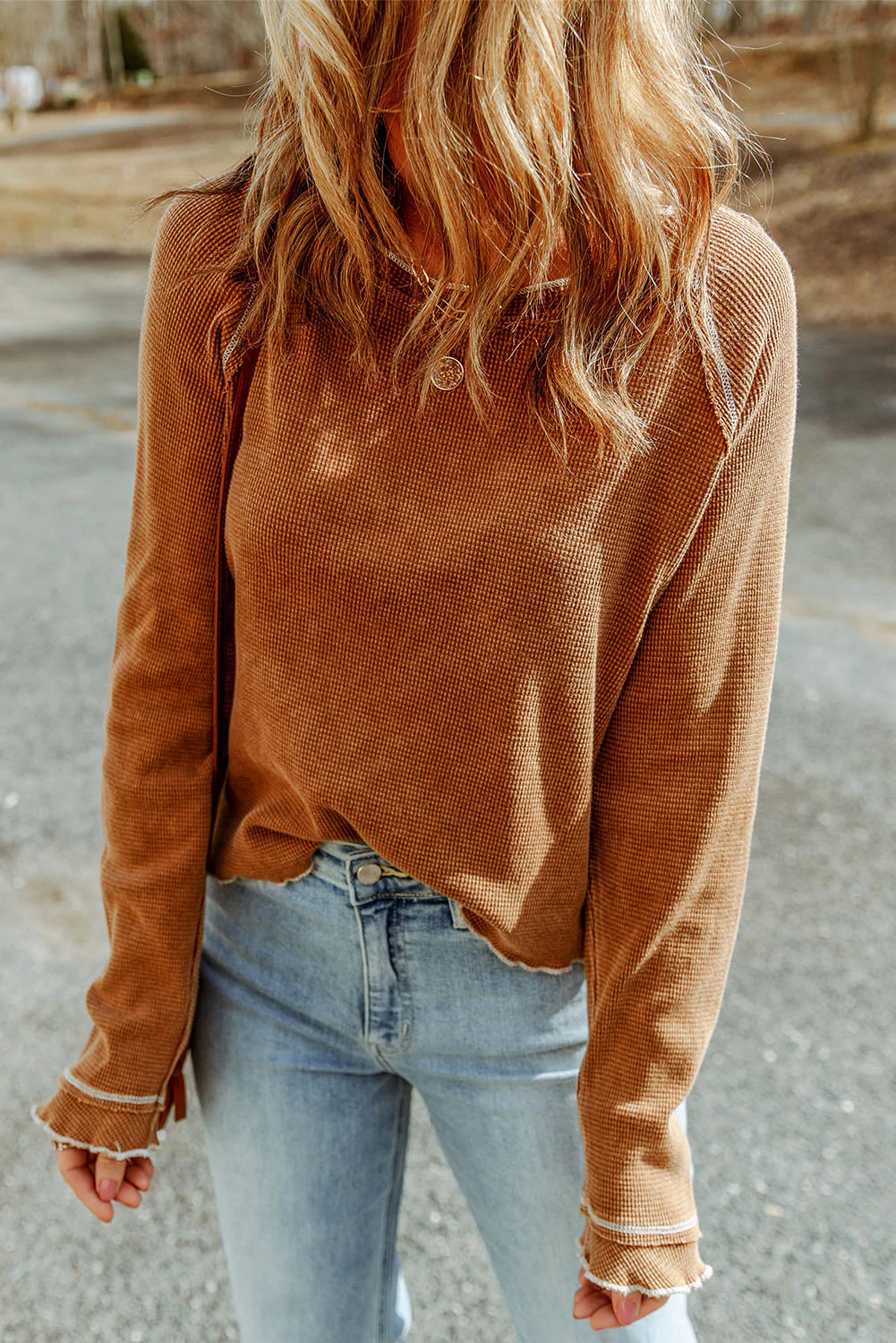 Threaded Pear Cataleya Textured Round Neck Long Sleeve Top - Image 7