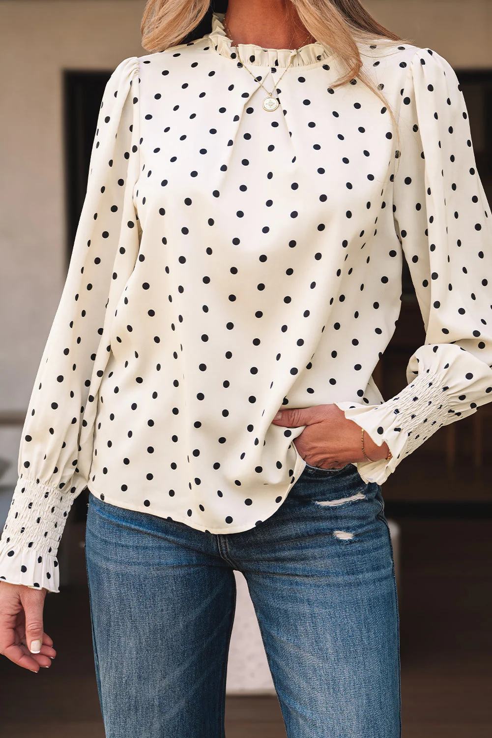 Threaded Pear Catalina Polka Dot Lantern Sleeve Blouse - Image 4