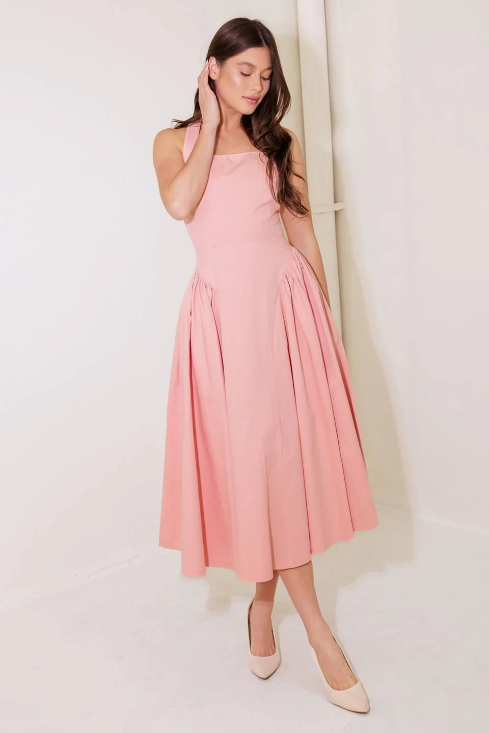 Caught in the Rain Pink Woven Midi Dress