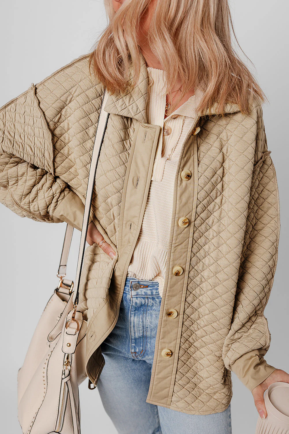 Threaded Pear Celeste Quilted Puffer Buttoned Shacket - Image 4