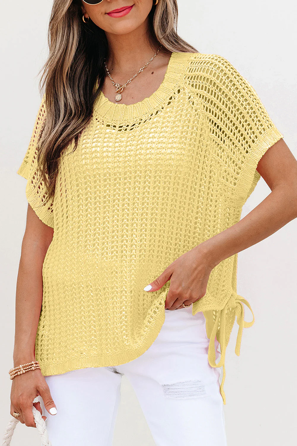 Threaded Pear Celine Tied Short Sleeve Sweater - Image 4