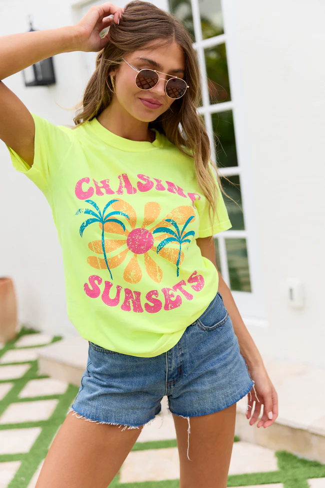 Chasing Sunsets Neon Yellow Graphic Tee - Image 2