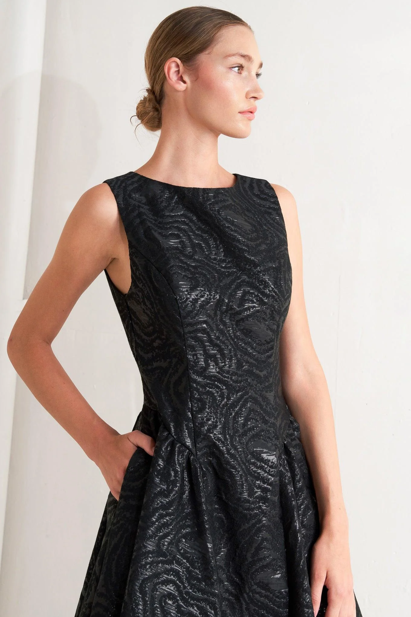 Check Yourself Black Woven Midi Dress - Image 4