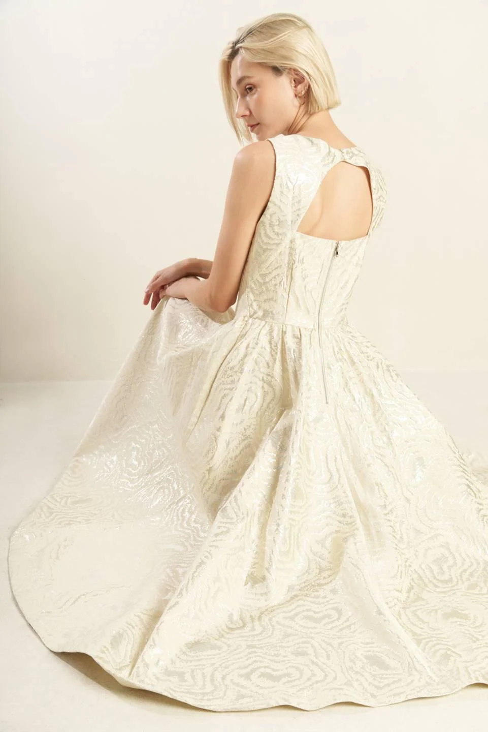 Check Yourself Champagne Woven Midi Dress - Image 7