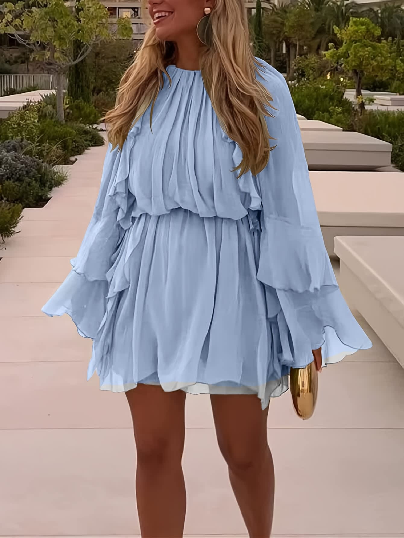 Chic YC Women's Bell Sleeve Ruffle Mini Dress Elastic Waist Summer Casual Beach Vacation Dress - Image 19