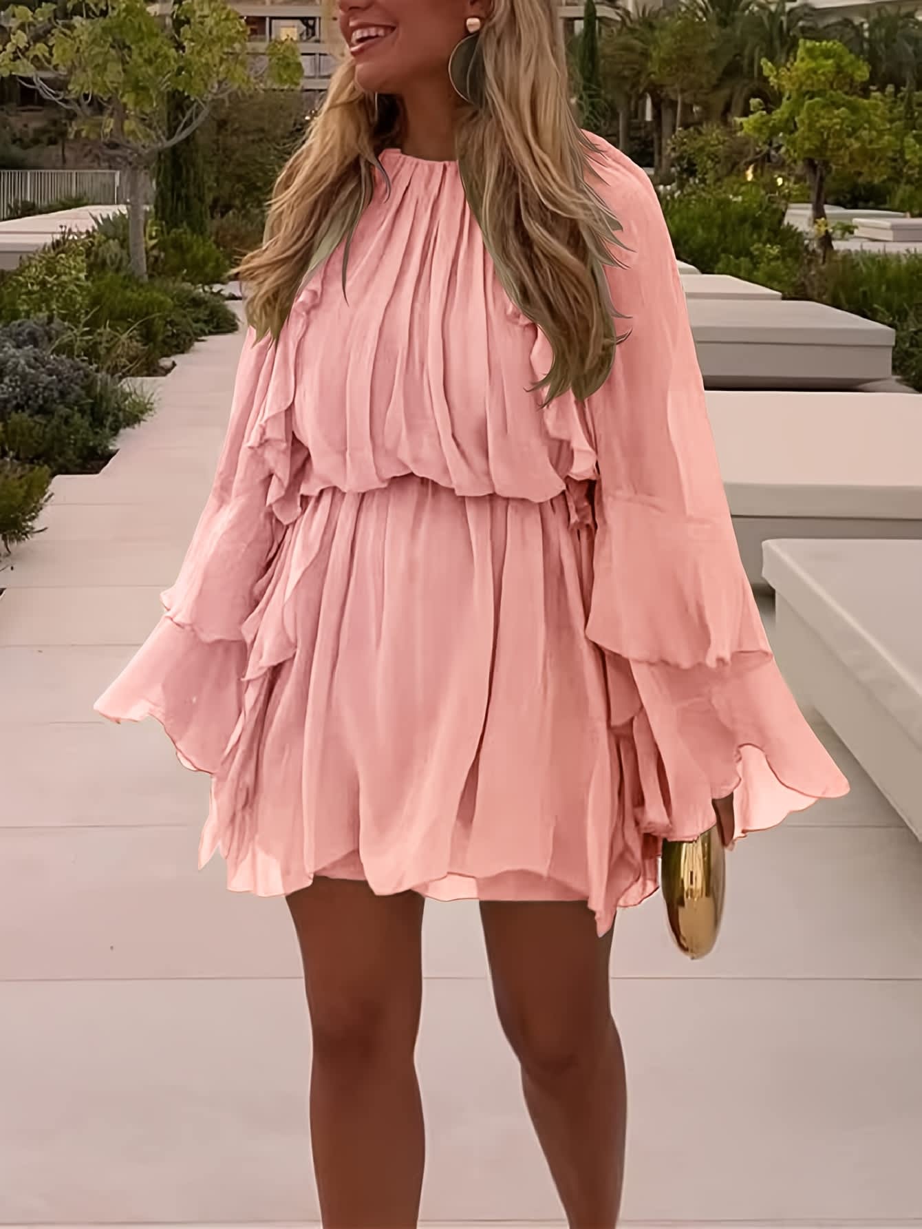 Chic YC Women's Bell Sleeve Ruffle Mini Dress Elastic Waist Summer Casual Beach Vacation Dress - Image 38