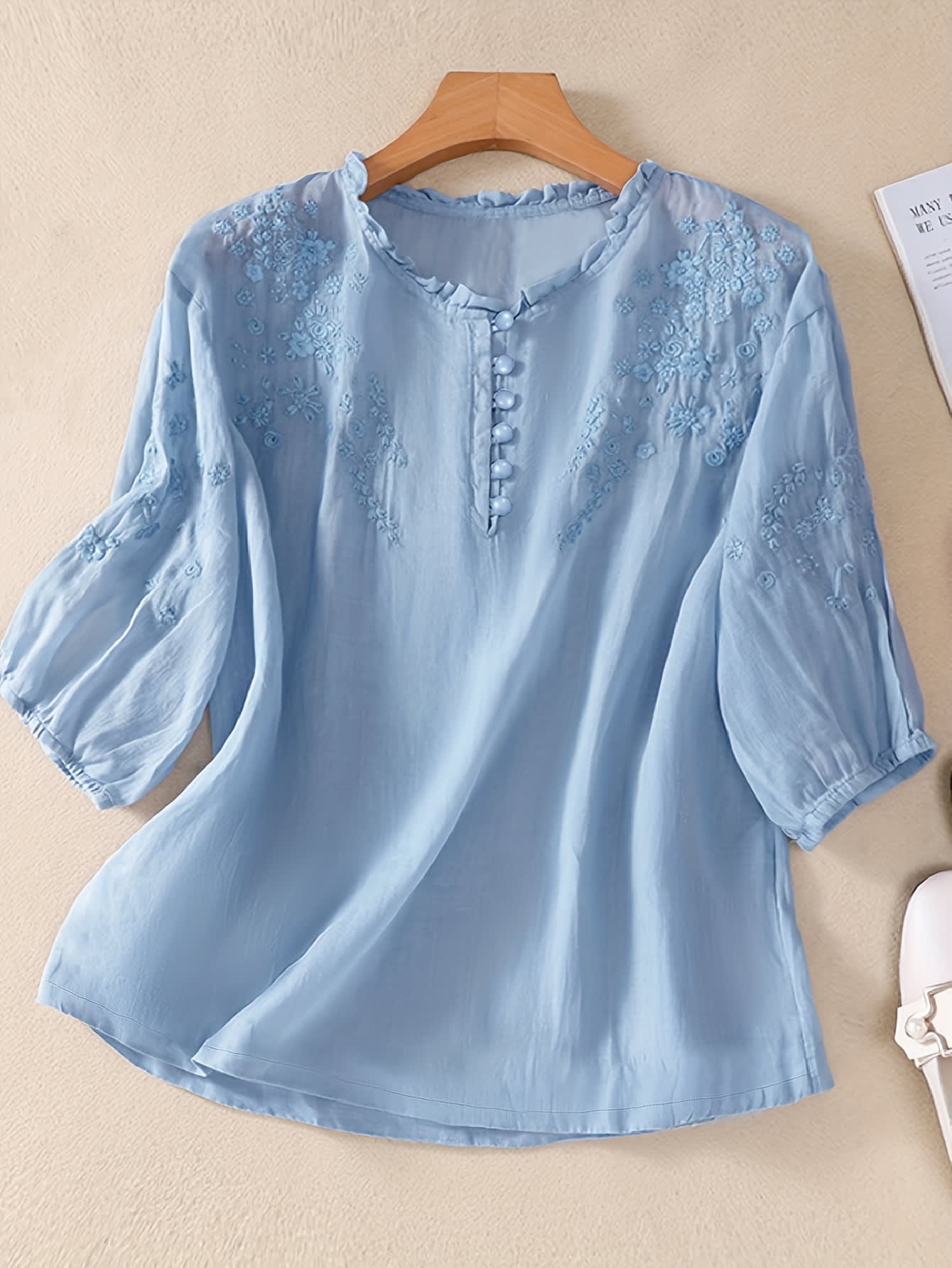 Chic YC Women's Blouse Spring Summer Boho Embroidery Half-Sleeve Casual Shirt - Image 21