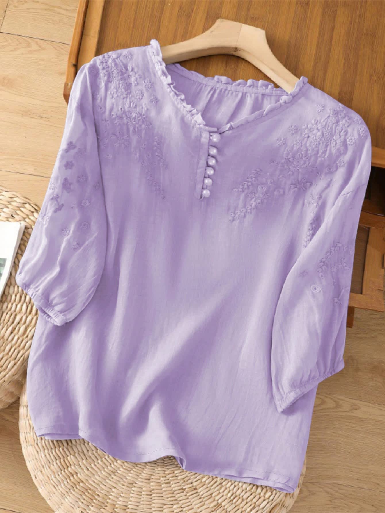 Chic YC Women's Blouse Spring Summer Boho Embroidery Half-Sleeve Casual Shirt - Image 31