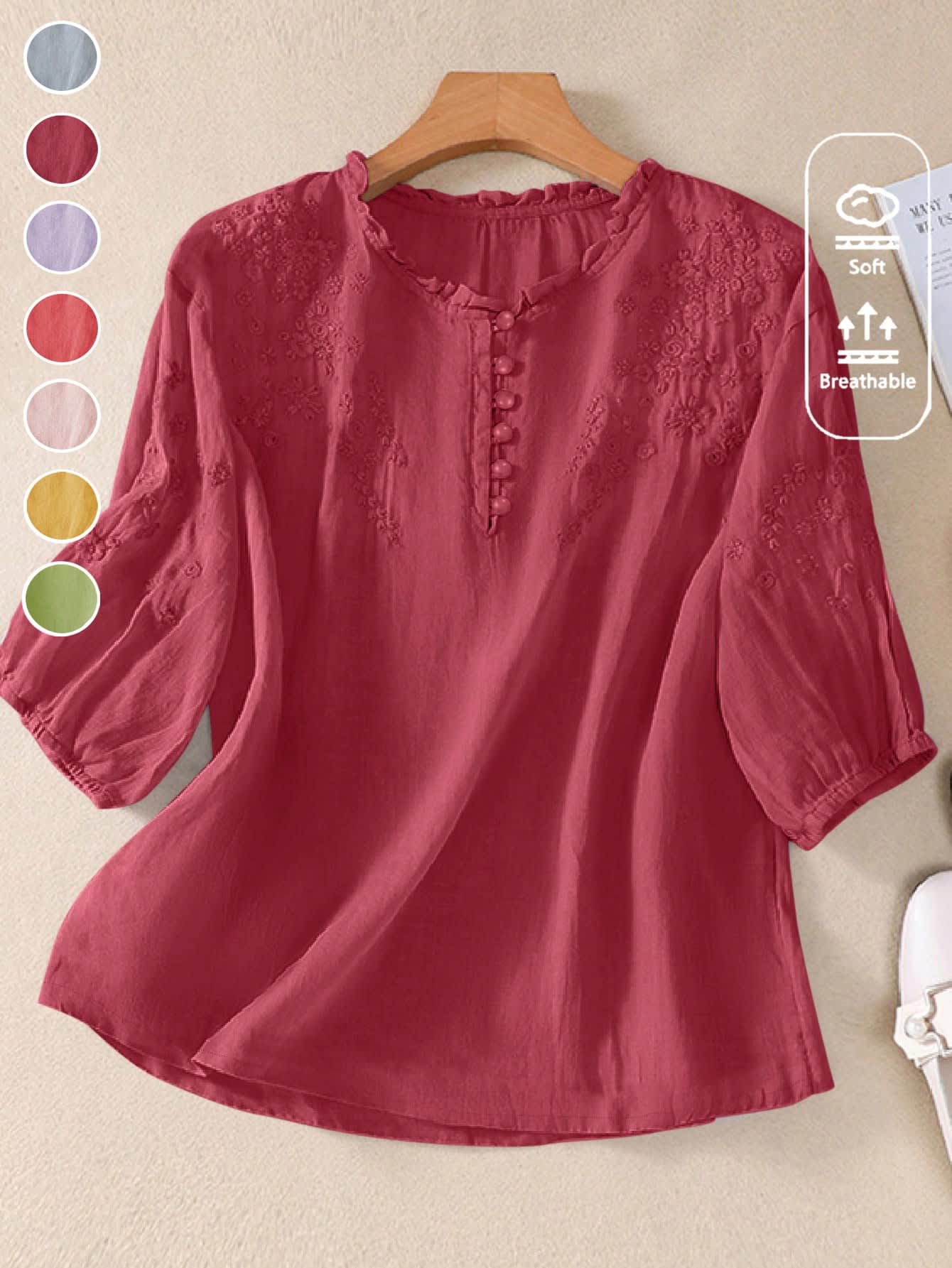 Chic YC Women's Blouse Spring Summer Boho Embroidery Half-Sleeve Casual Shirt - Image 44
