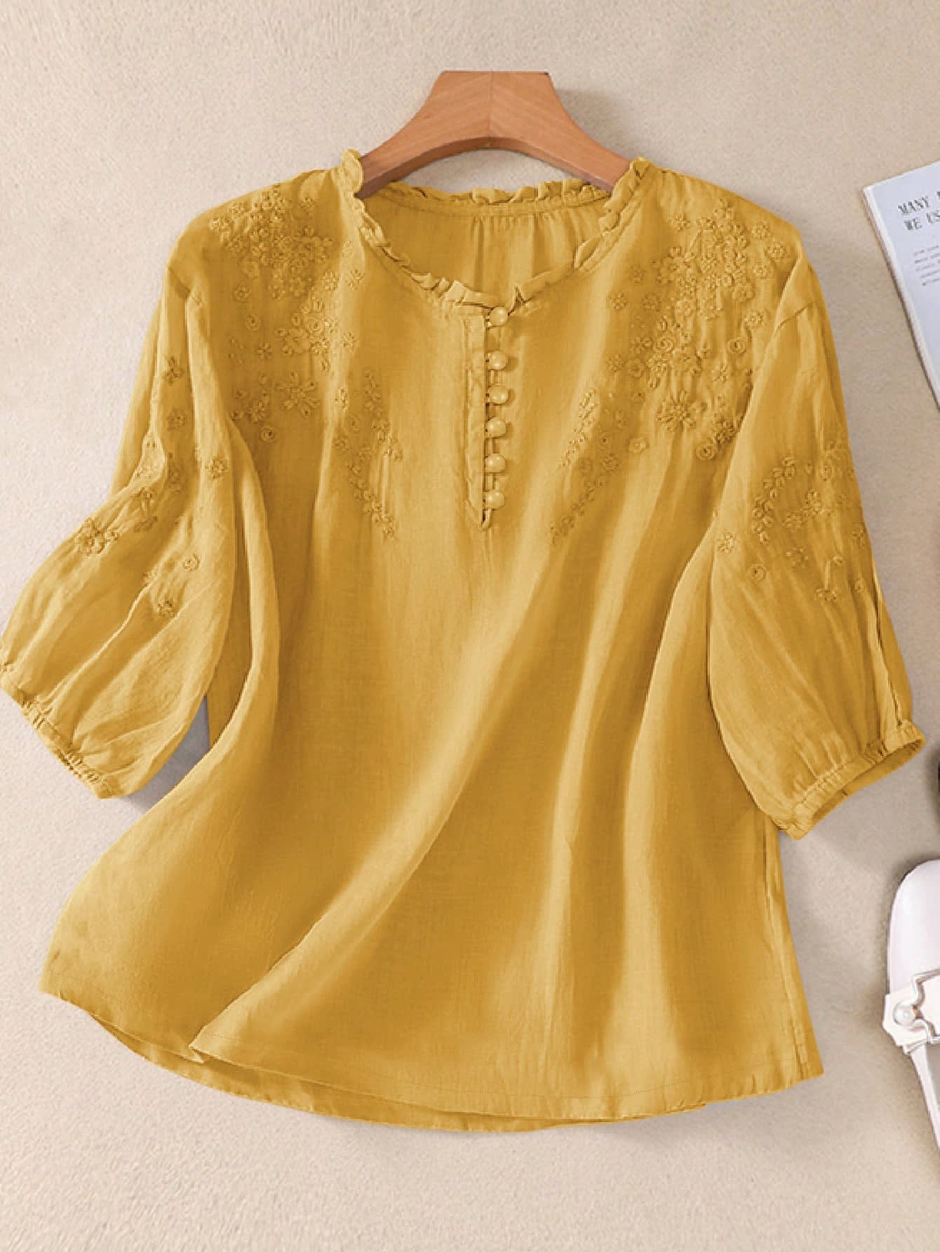 Chic YC Women's Blouse Spring Summer Boho Embroidery Half-Sleeve Casual Shirt - Image 53