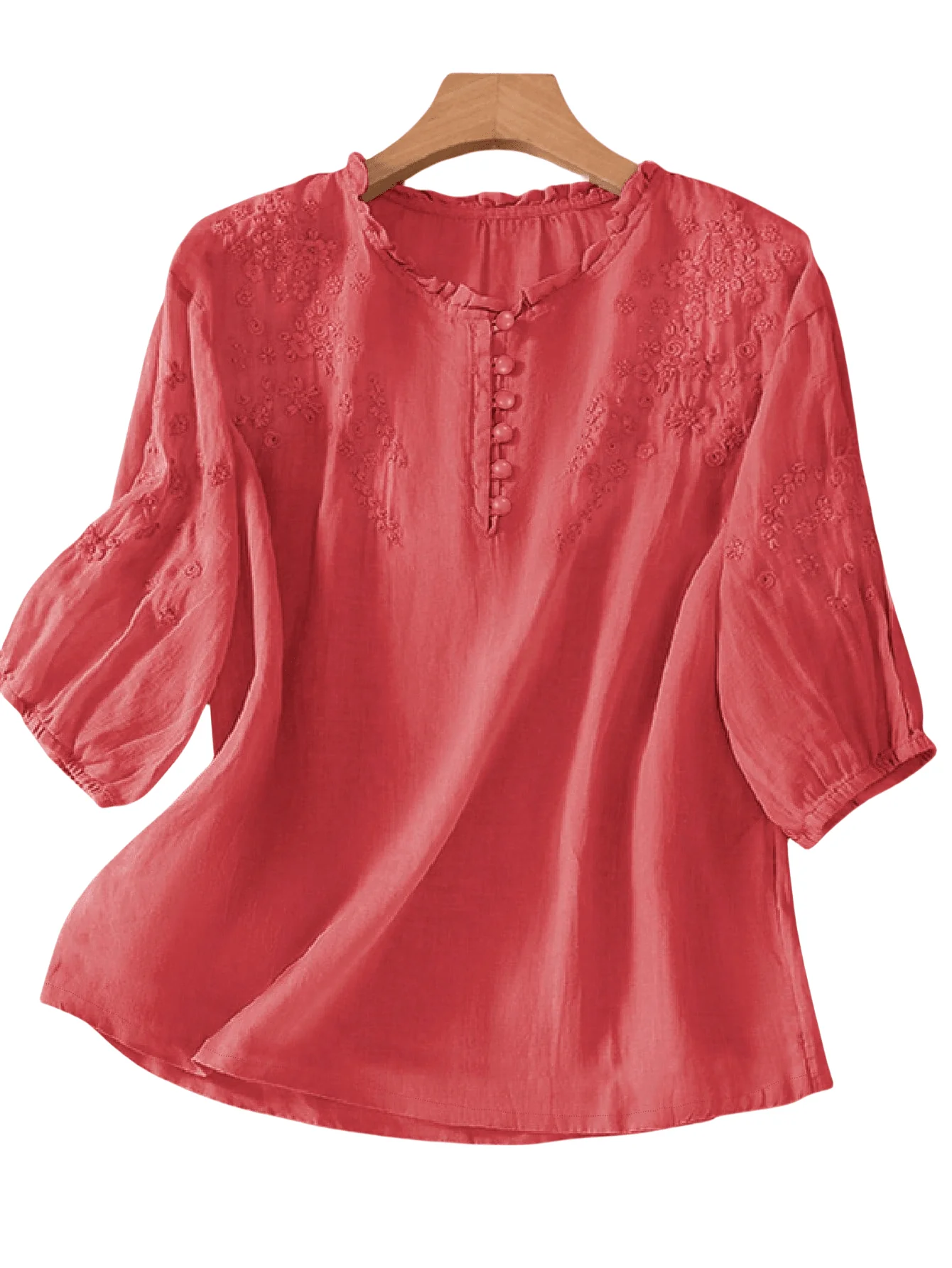 Chic YC Women's Blouse Spring Summer Boho Embroidery Half-Sleeve Casual Shirt - Image 58
