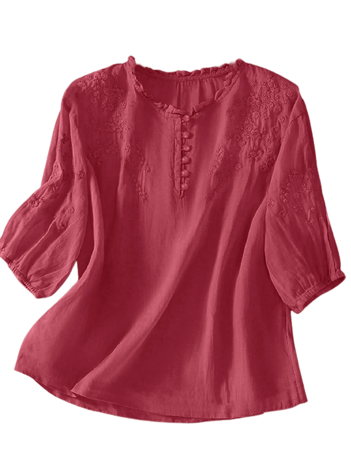 Chic YC Women's Blouse Spring Summer Boho Embroidery Half-Sleeve Casual Shirt - Image 9