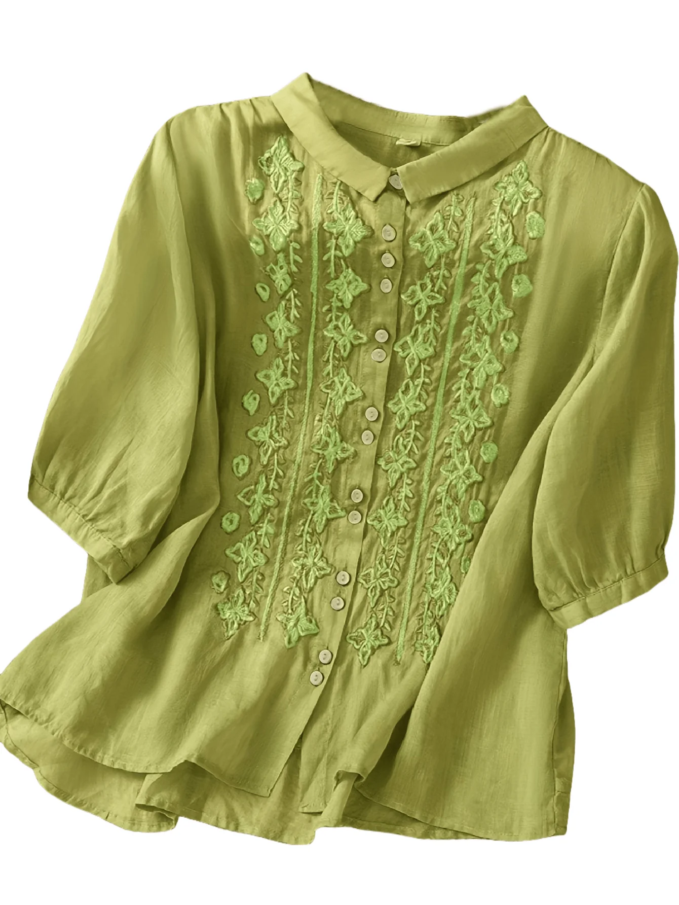 Chic YC Women's Embroidery Half Sleeve Button Down Blouse Loose Summer Casual Shirt - Image 2