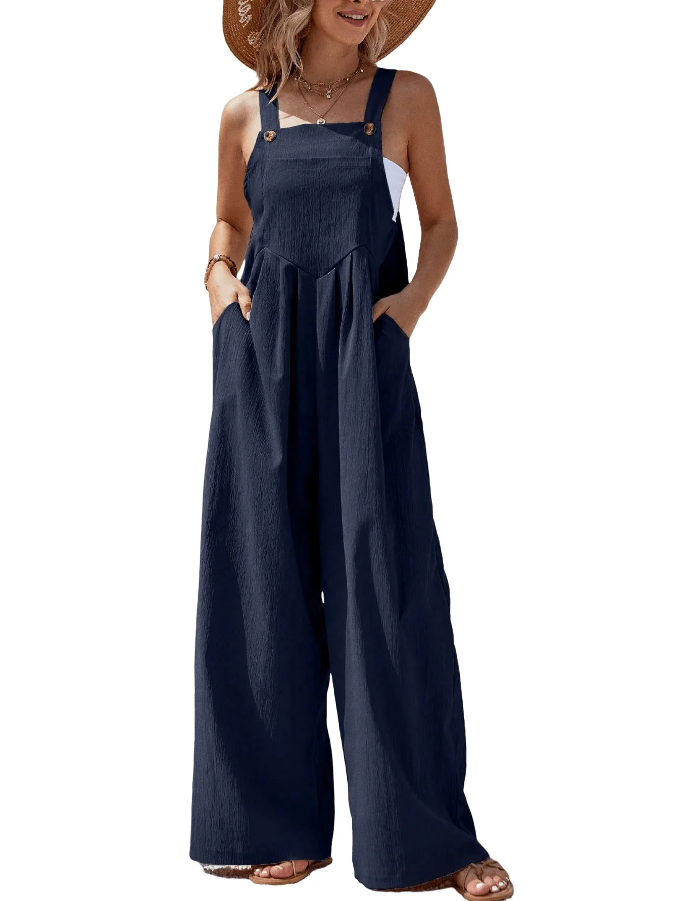 Chic YC Women's Oversized Wide Leg Overalls Sleeveless Suspender Jumpsuit Lightweight Summer Casual Loose Romper - Image 9