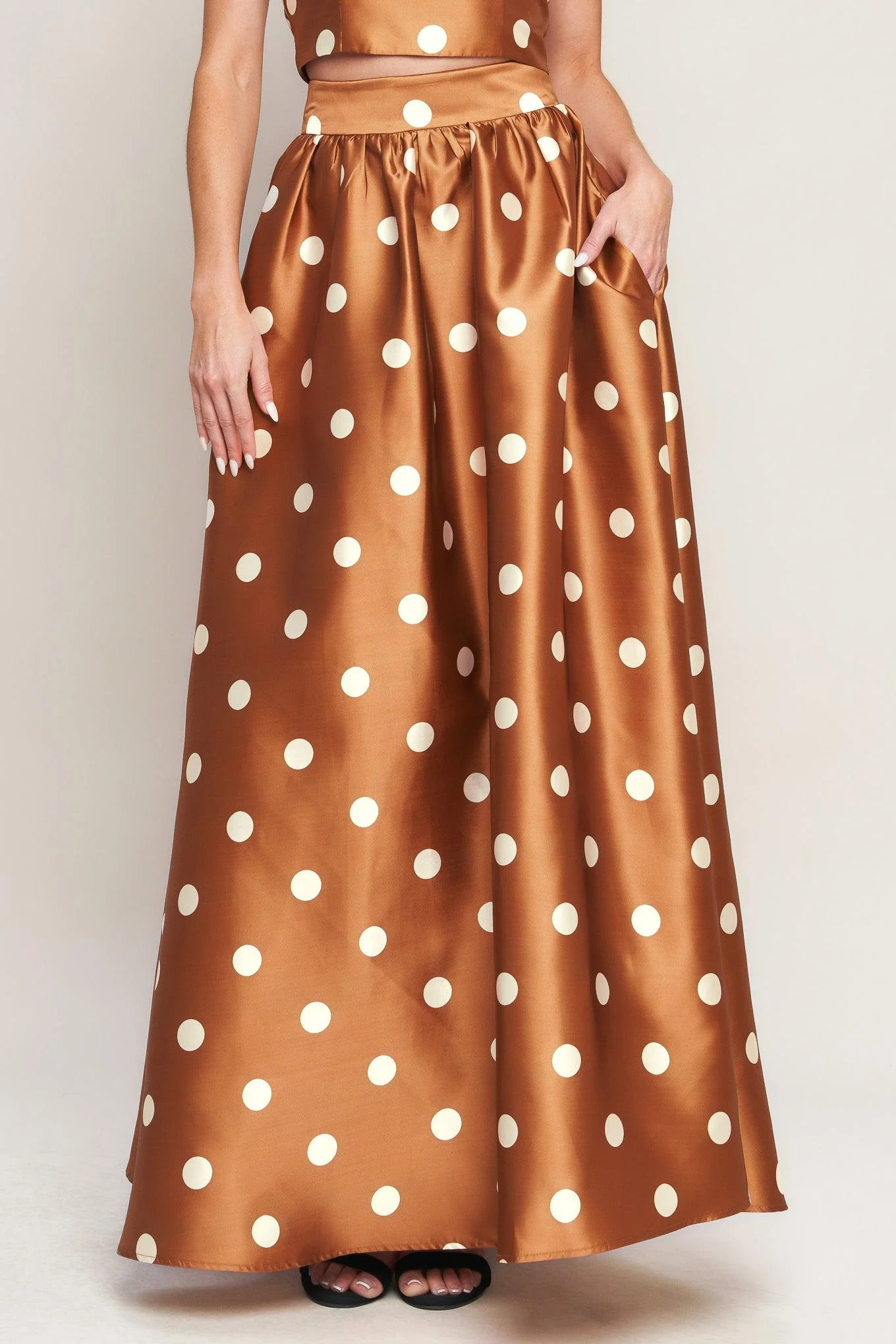 Chic Polka Flow Woven Full Maxi Skirt - Image 3